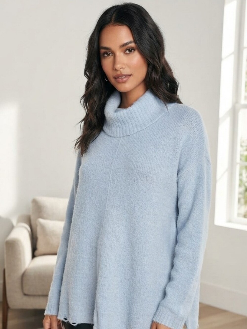 Lulus Autumn Daze Light Blue Cowl Neck Sweater | XS | Soft Knit - VGUC